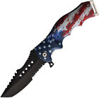 S-TEC T27106-2 American Flag 3.75" Black Stainless Serrated A/O Folding Knife