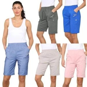 Women's Cherry Berry Shorts Cotton Blend Summer Stretchy Elasticated Shorts UK - Picture 1 of 12