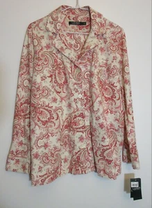 Small Pink White Pajamas Paisley Grandmacore Long Sleeve Top - Picture 1 of 9