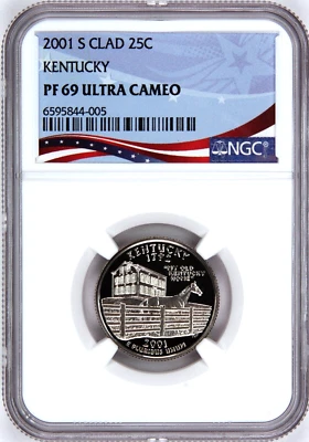 2001-S Proof State Quarter, Kentucky,  PF69 Ultra Cameo NGC, Patriotic Label - Image 1 of 4