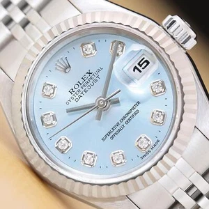 ROLEX LADIES DATEJUST 79174 ICE BLUE DIAMOND DIAL 18K WHITE GOLD STEEL WATCH - Picture 1 of 8
