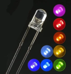 100 piezas 3mm Rojo Verde Azul Wihte Amarillo Naranja Púrpura RGB Diodo LED transparente al agua - Imagen 1 de 1