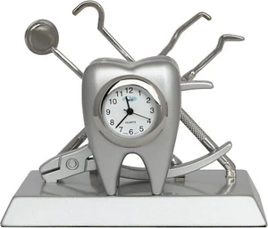 Mini DENTIST Desk Clock Silver Christmas Gift Graduation Zinc Alloy Time Piece - Picture 1 of 8