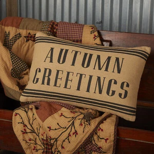 VHC Brands Primitive 14"x22" Autumn Greetings Pillow Tan Stenciled Holiday Decor - Picture 1 of 8