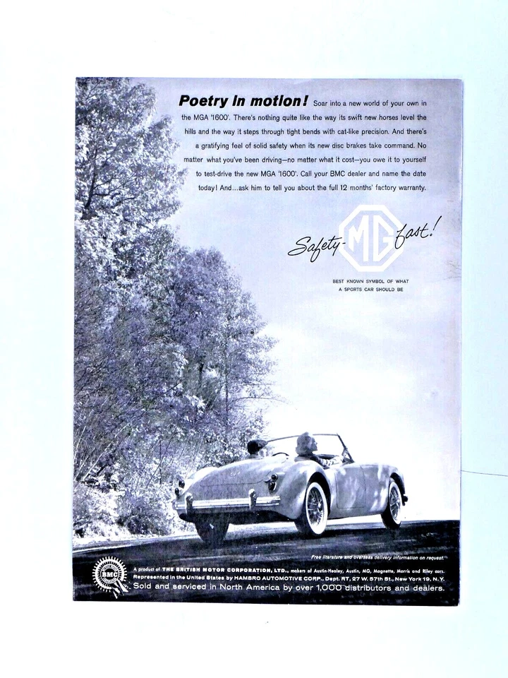 1960 MG 1600 Poetry In Motion Vintage No Border Original Print Ad 8.5 x 11" - Image 1 of 4