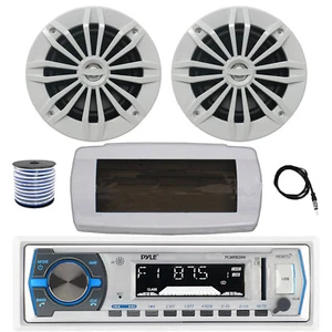 Pyle Bluetooth Marine Radio,Cover, Antenna,Wire, 2x 6.5" 180W White Speaker - Picture 1 of 6
