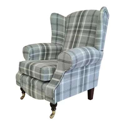 METRO FURNITURE NORTH EAST LIMITED Accent Wing Back Queen Anne Cottage Chair Balmoral Dove Grey Tartan Fabric