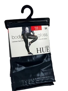 New HUE Women's Body Glass Leggings Black Liquid Finish Silky Soft Stretch 3X - Picture 1 of 8