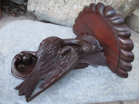 Vintage Wooden Corbel Wall Shelf Bracket Art Wood Hand Carved Griffon Bird Cover