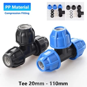 PP Compression Fitting Equal Tee MDPE Water Pipe Connector Coupling ID 20-110mm - Picture 1 of 8