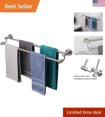 Двойной полотенцесушитель из нержавеющей стали — 30 дюймов матовый никель настенный элегантный - Изображение 1 из 4