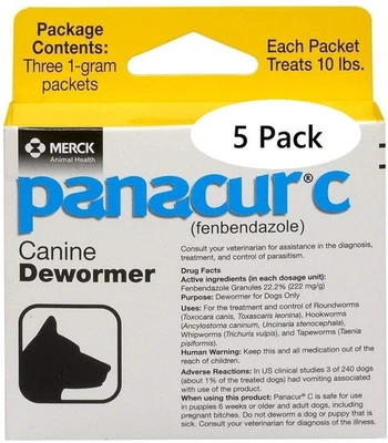 Panacur C Canine Dewormer Dogs 1 (3 Packets) Gram Each Packet Treats 10 lbs - Image 1 of 4