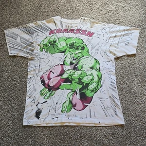 Vintage 90s Marvel Incredible Hulk Smash All Over AOP Mega Print T-Shirt Size XL - Bild 1 von 10