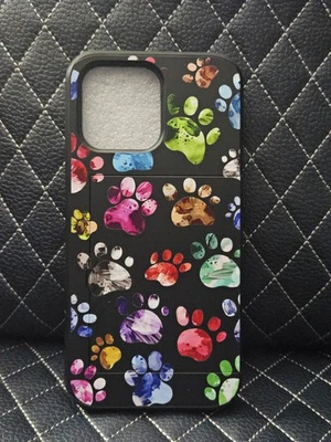 Colorful Paw Prints iPhone 15 6.7in Pro Max Case with Card Holder Heavy Duty - Image 1 of 4