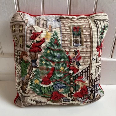 Funda de almohada de lana hecha a mano de colección árbol de Navidad recorte terciopelo  Foto 1 de 4