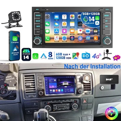 Für VW T5 Multivan Transporter DAB+ 6+128G Navi GPS Android 14 Autoradio Carplay - Bild 1 von 4