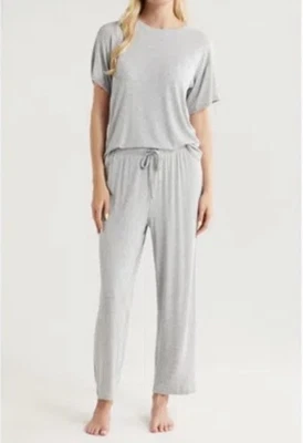 NEW $79 Nordstrom Moonlight Eco Easy Rib Pajamas Light Gray Small - Image 1 of 4