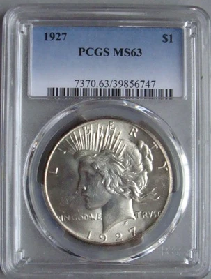 PCGS 1927 P MS 63 DÓLAR DE LA PAZ Foto 1 de 4