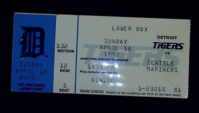 Ken Griffey Career HR #89 Tigers Mariners MLB Ticket Stub Lower Box 4/18/1993 - Image 1 of 2