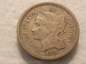 1868 nickel three cent piece coin - Picture 1 of 2