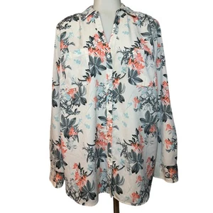 Talbots Nantucket camicia donna floreale bottoni rotolo linguetta manica taglia XL tropicale - Foto 1 di 8
