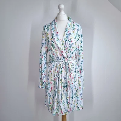 Vestido Laura Ashley XL Estampado Floral Bata con Cinturón Mezcla de Algodón Bolsillo Blanco Foto 1 de 4