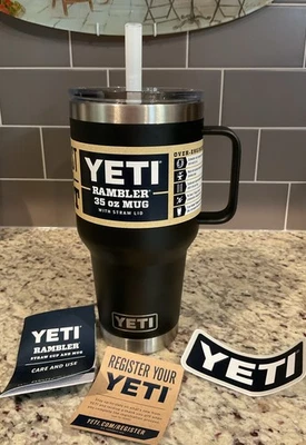 YETI RAMBLER 35 oz MUG  w/STRAW LID Duracoat BLACK BPA No Sweat MSRP - Image 1 of 4