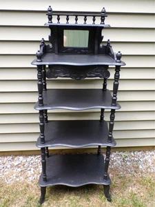 Antique Eastlake Black Ebonized Etagere Bookcase Display Shelves Rack - Picture 1 of 13