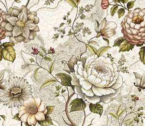 Cream Retro Peony Adhesive Wallpaper, Sticky Back Plastic, Furniture Decor, 2m - Picture 1 of 4