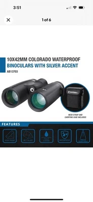 BARSKA WATERPROOF ANTI FOG 10x42mm Roof Lens Black Drop Resistant Binocular - Image 1 of 2