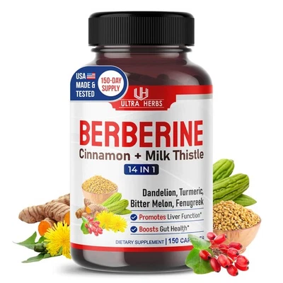 Berberine 12,200MG with Cinnamon, Milk Thistle *USA Made & Test* Promotes Liver - Imagem 1 de 4