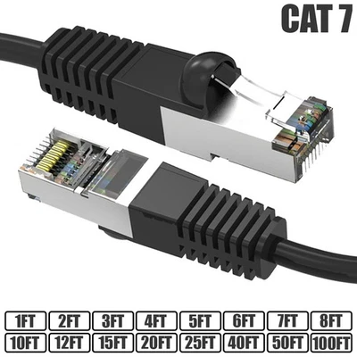 1-100FT Cat7 RJ45 Network LAN Ethernet SSTP Patch Cable Shield Copper Black LOT - Image 1 of 4