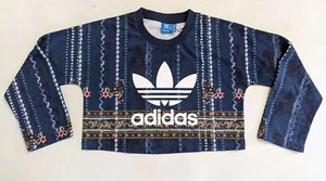 ADIDAS X FARM Rio Carinderia Floral Print Crop Top Sweatshirt Blue XS Oversized - Picture 1 of 8