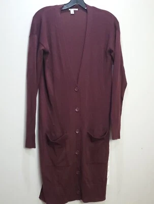 Maxi cárdigan halógeno vestido para mujer pequeño suéter de lana merino bolsillos rojos acrílico Foto 1 de 4