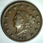 1829 COPPER CORONET HEAD LARGE CENT 1C US TYPE COIN ALMOST UNCIRCULATED
