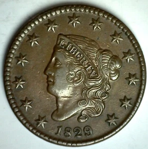 Moneda de 1 centavo grande con cabeza de corona de cobre de 1829 tipo Estados Unidos casi sin circular Filadelfia - Imagen 1 de 2