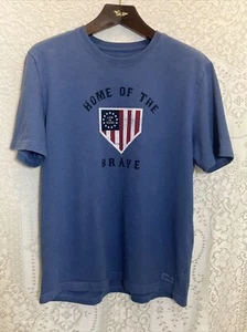 Life is Good Crusher T-Shirt Herren Größe Large Blau Kurzarm Home of the Brave - Bild 1 von 6