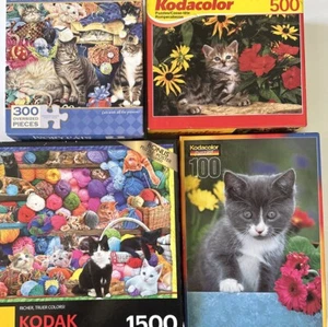 Lot of 4 CAT LOVERS Puzzles Ivory Cats KITTENS Kodak Kodacolor All COMPLETE Yarn - Picture 1 of 19