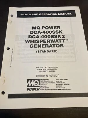 MQ Power DCA-400SSK-1/2 Multiquip Generator Operation Book Parts Manual Service - Image 1 of 4