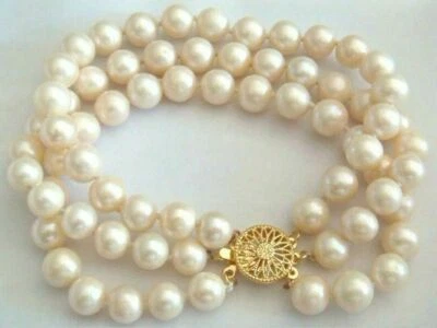 Beautiful 3 Rows 9-8mm White South Sea Pearl Bracelet 7.5-8" 14k Yellow Gold - Image 1 of 2