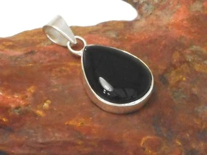 Teardrop Shaped Black ONYX Sterling Silver 925 Gemstone PENDANT - Picture 1 of 5
