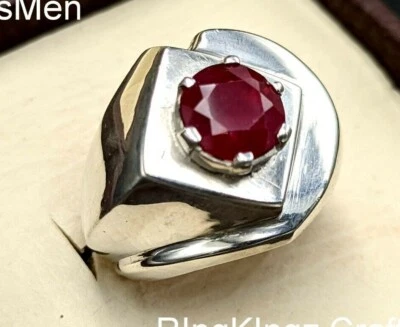 Ruby Mens Ring Faceted Gemstone Sizes 5-14 925 Sterling Silver Natural Gemstone - Image 1 of 4