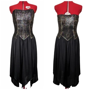 Vintage 1980’s Strapless Prom Party Dress Black Colorful Metallic Top MADE USA - Picture 1 of 15