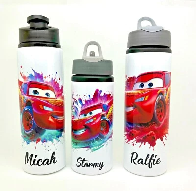 Cars Lightning McQueen Personalised FlipTopStraw Kids Water Sports Bottle School - Image 1 of 4