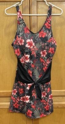 D & CO BEACH Traje de Baño Vestido 14 Floral Negro Rosa Rojo Gris Sujetador Estante Foto 1 de 4