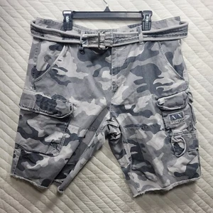 Armani Exchange Mens Shorts 38 Grey Camo Cargo Utility Military Cut Offs Belted - Picture 1 of 8