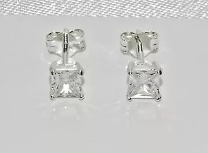 925 Sterling Silver 1.00CT Princess Cut Stud Earrings - Simulated Diamond - Picture 1 of 6