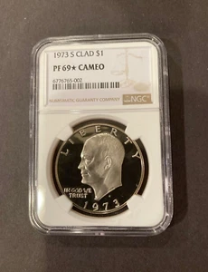 1973 S Eisenhower Ike Dollar $1 NGC PF69 Cameo STAR ✯  ✯ STAR Rare Proof ✯ ✯ - Picture 1 of 2