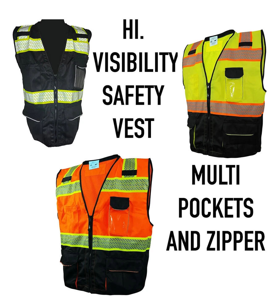 Outdoor Work High Visibility Reflective Zipper Safety Vest With Pockets - Image 1 of 1