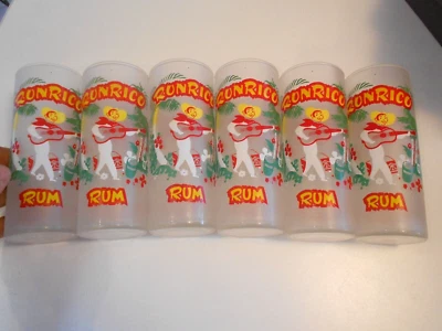 RONRICO RUM FROSTED GLASSES (6) VINTAGE 1950'S 6" TALL - Image 1 of 4